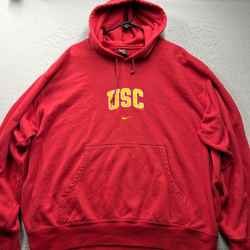 Vintage Nike USC Trojans Hoodie Red XL Embroidered Spellout Center Swoosh NCAA